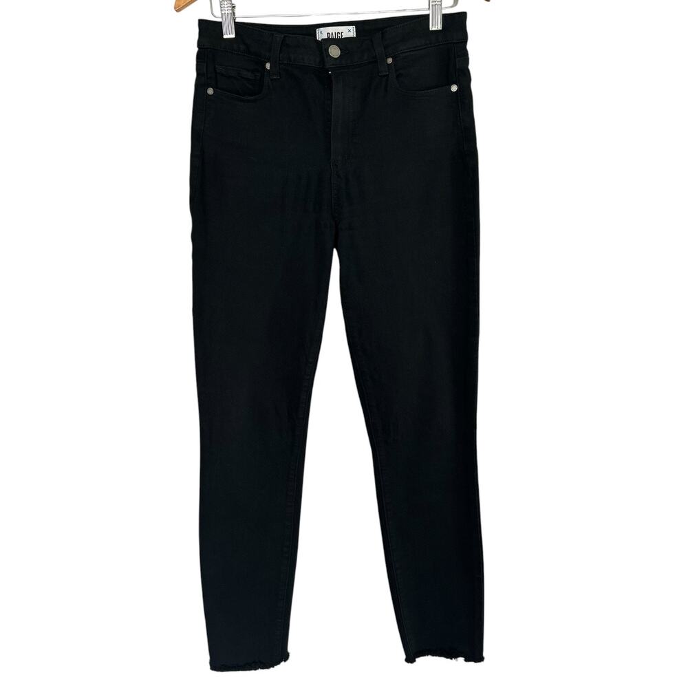 PAIGE Hoxton Ankle Black High Rise Skinny Jeans Size 29 Raw Hem